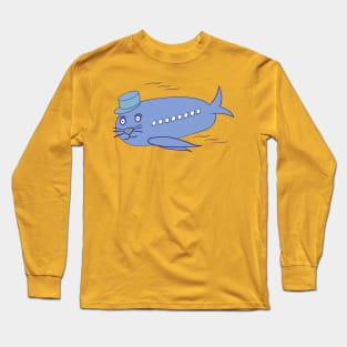 Flying Seal Airplane, Blue, Silly Animal Design, Funny Animal Long Sleeve T-Shirt